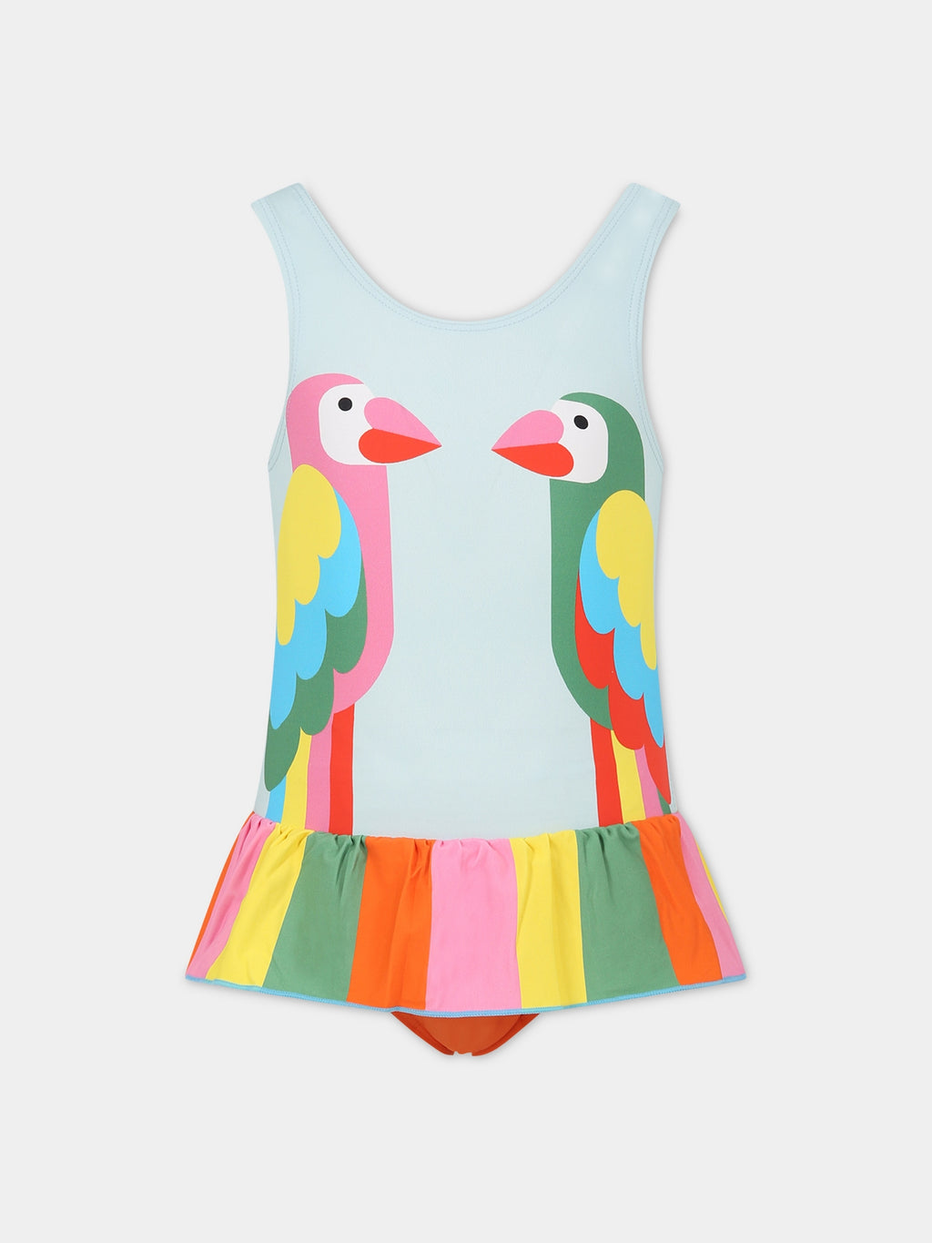 Multicolor swimsuit for girl with parrots print